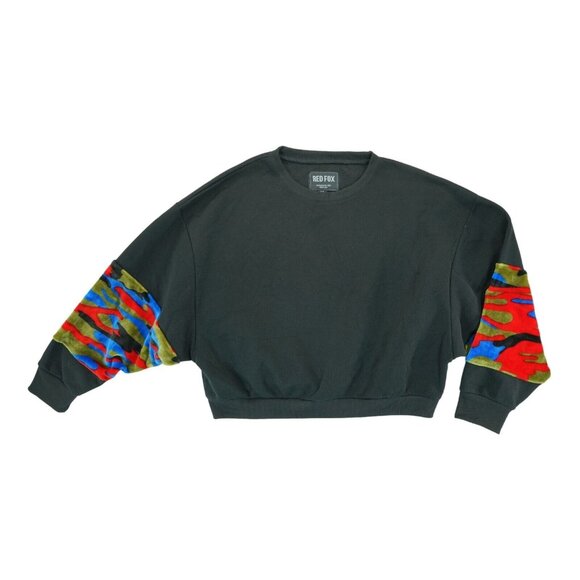Red‎ Fox Women's Camo Colorful Sleeve Sweatchirt Black Size 2XL Crewneck - Picture 1 of 4